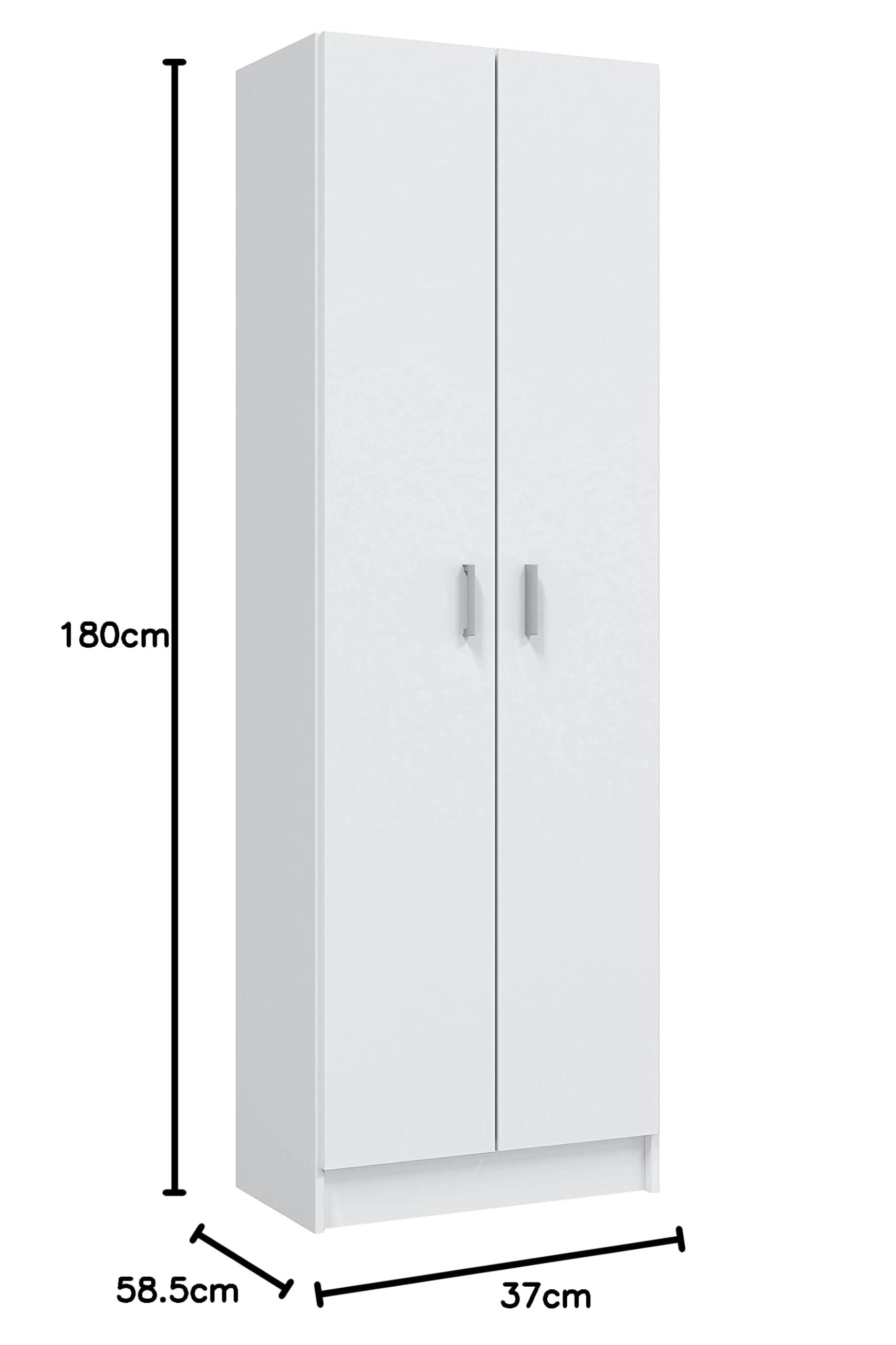 Habitdesign Armario Multiusos Adhara de 2 Puertas, Armario Auxiliar de Limpieza o Zapatero, Incluye 6 Estantes, Color Blanco Mate, Medidas: 180x59x37 cm