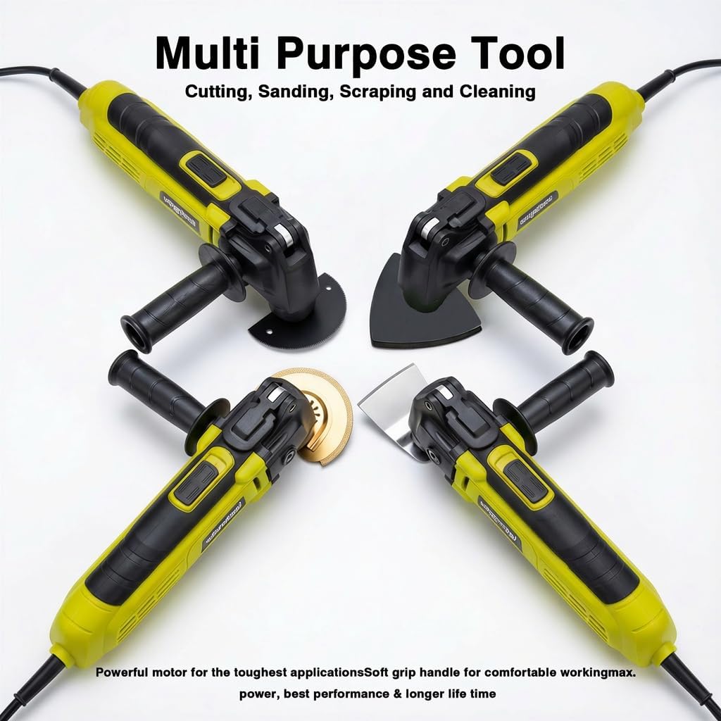 Electric Oscillating Tool, 2.5-Amp Oscillating Multi Tool with 3.2° Oscillation Angle, 7 Variable Speeds and 26 pcs Saw Accessories, Auxiliary Handle and Carrying Bag(Green)