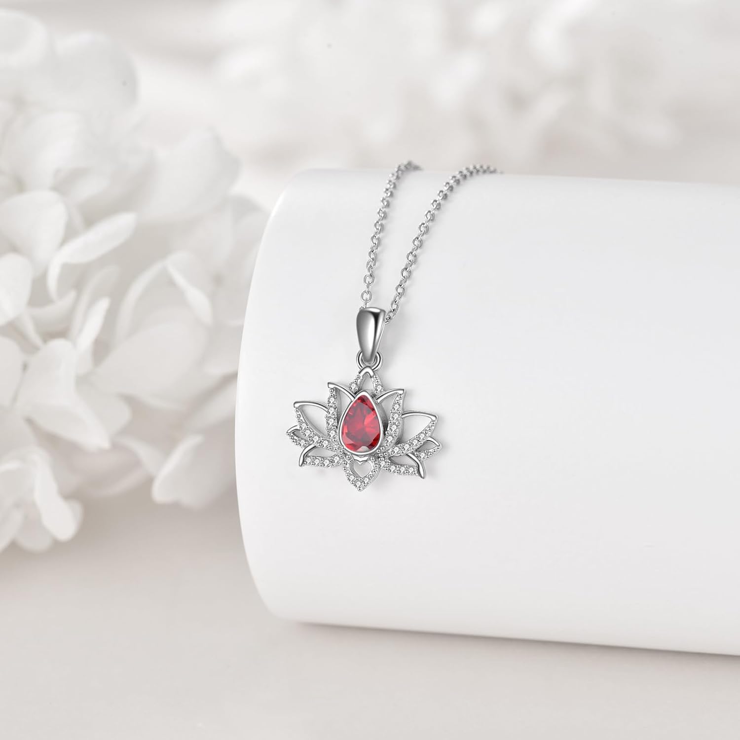 YAFEINI Lotus Necklace Sterling Silver Birthstone Pendant Lotus Jewelry Mothers Day Birthday Gifts for Women - Image 6