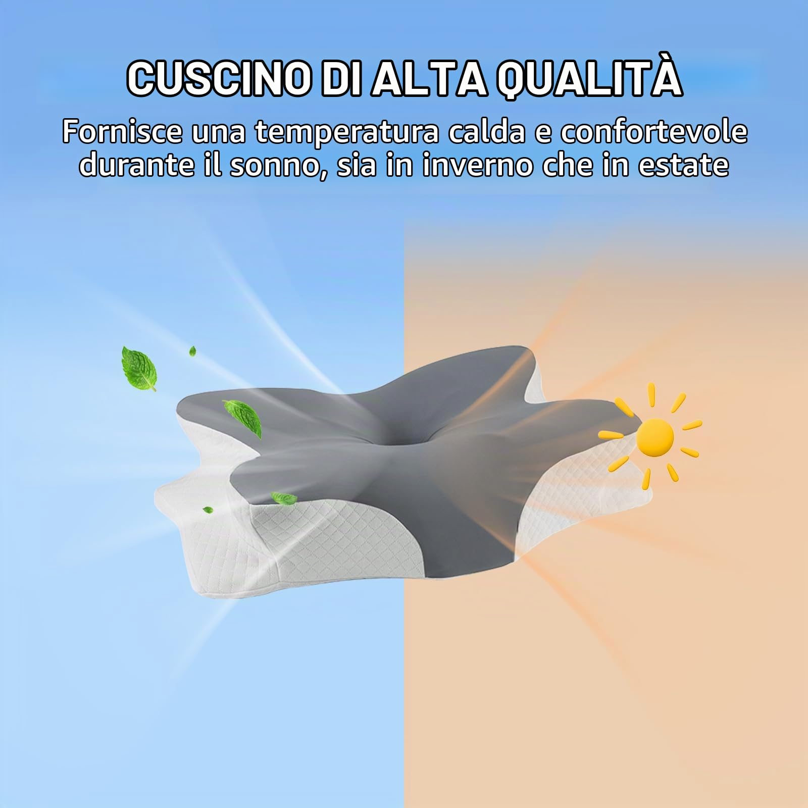 Cuscino Cervicale per Dormire, Cuscino Ergonomico Cervicale, Cuscino in Memory Foam, Comodo Cuscino, Cervicale di Supporto, Supini e Proni con Federa Sfoderabile e Lavabile