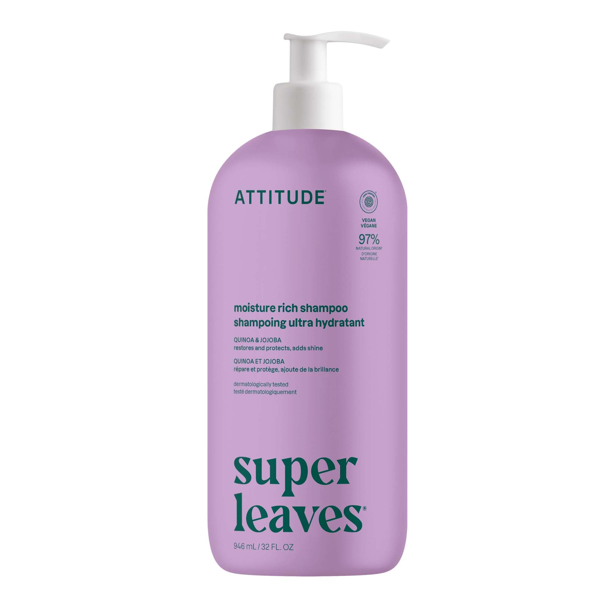 ATTITUDEMoisture Rich Hair Shampoo, EWG Verified, For Dry and Damaged Hair, Naturally Derived Ingredients, Vegan and Plant Based, Quinoa and Jojoba, 946 mL