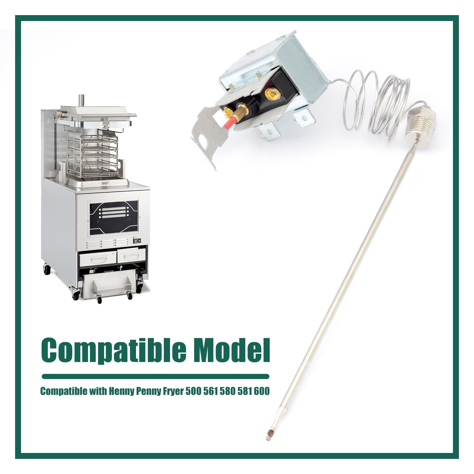 YUXIVCNE LCH680240000 - Termostato de seguridad de alto límite alto de reinicio manual de 450 grados F compatible con freidora Henny Penny Reemplaza 16738 5225-21B, termostatos eléctricos de rosca de