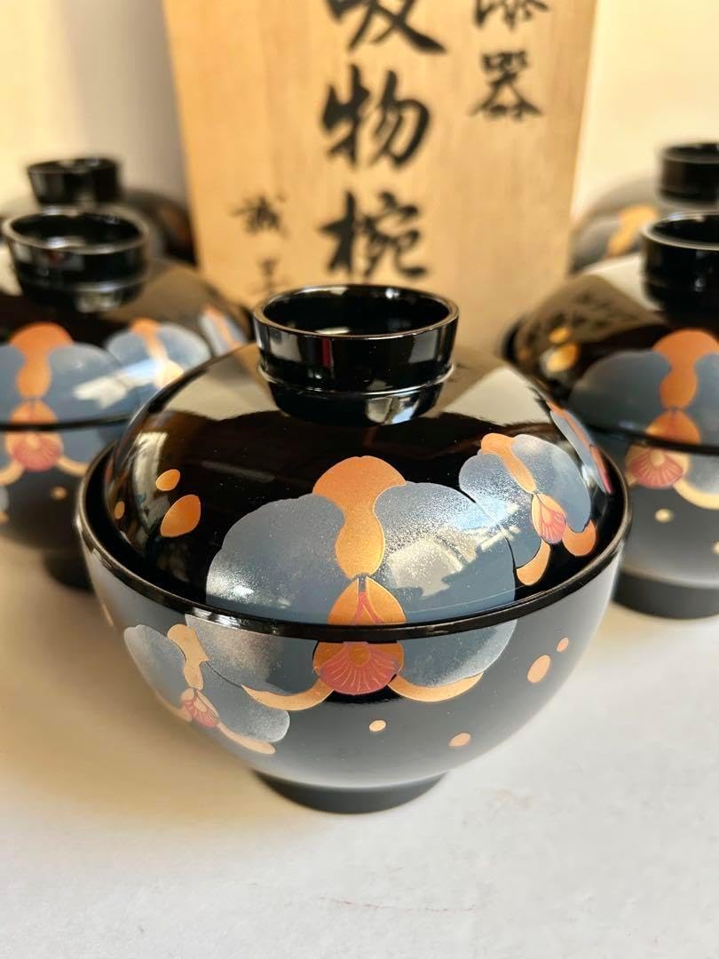 42高級輪島塗 わじま龍作 松沈金 吸物椀5客 椀/Bowl - OKURA