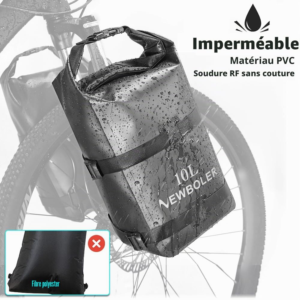 Kavolet Lot de 2 sacoches de fourche de vélo de 10 l - Étanche - Avec ouverture par rouleau - Sacoche de vélo avant pour porte-bagages - Sacs de vélo portables pour VTT et vélos de route