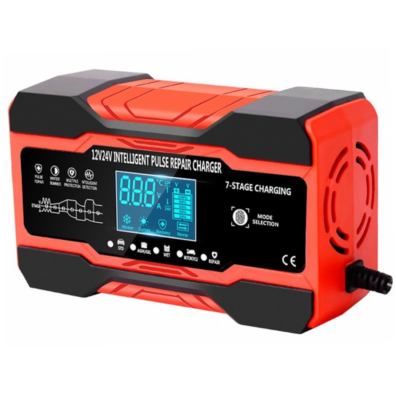 Chargeur de Batterie Intelligent Portable pour Voiture 12v/24v Affichage Numérique, Protection la Surtension pour Usage Extérieur