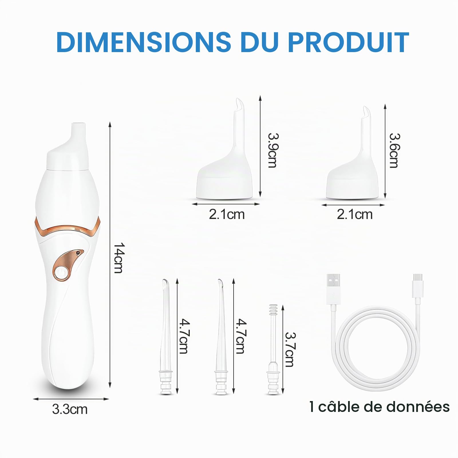 Aspirateur de Cérumen avec Lumière LED et 5 Têtes de Rechange Trois Mois, Nettoyeur D'Oreille éLectrique, Puissant Aspirateur D'oreille électrique Pour Bebe et Adulte