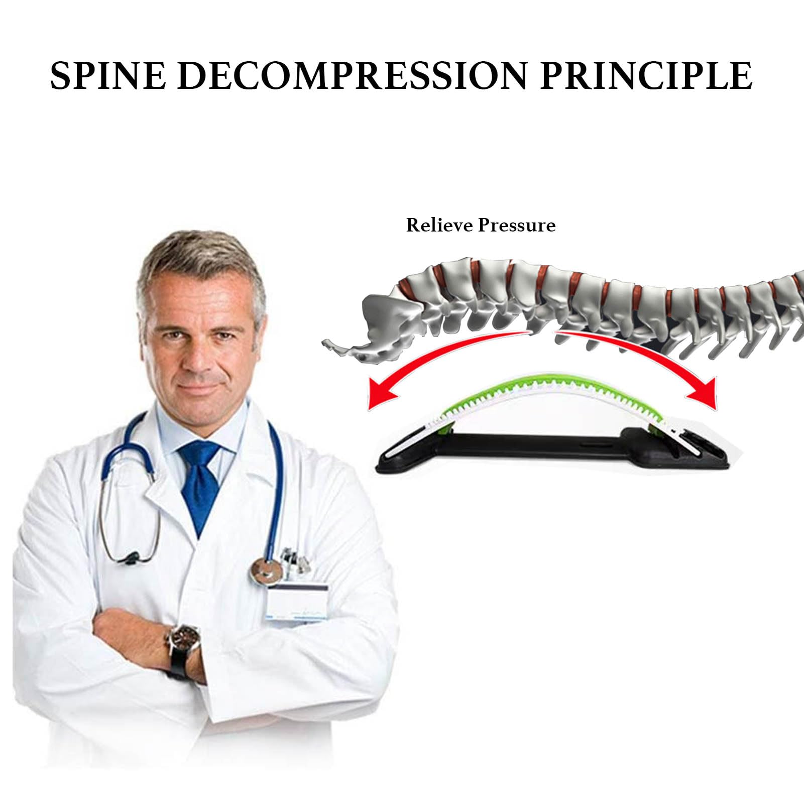 Back Stretcher Correcteur Dos Support Lombaire Réglable (Étirement Soulagement Douleur Posture Fitness Bureau Maison)