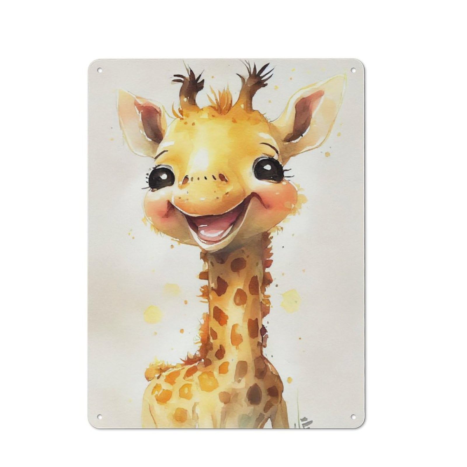 Junmoney Giraffe Watercolors Tin Sign 40X30cm For Garage Wall, Retro-Style Wall Decor, For Vintage Wall Decor Fans, For Metal Sign Collectors