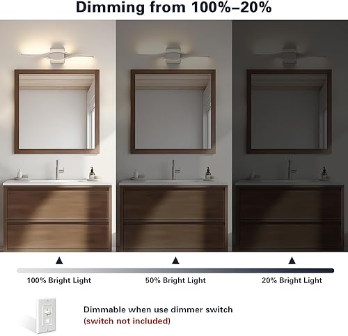 Miniatura 3 de Joossnwell Luces de tocador de baño de níquel cepillado sobre el espejo 5CCT regulable lámpara de baño moderna barra de iluminación LED de tocador
