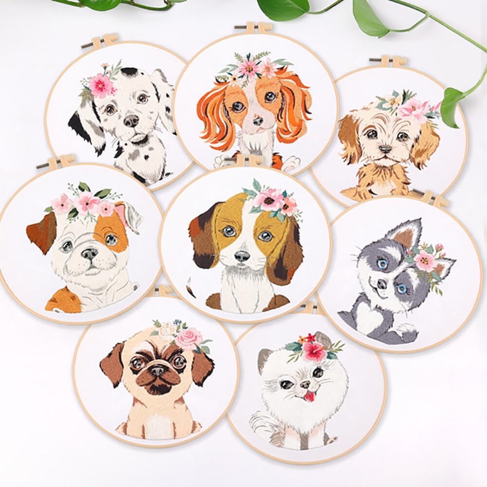 Kit de broderie au point de croix compté Motif chien en fleurs 100 % coton 150 x 150 points 26 x 26 cm Kit de broderie au point de croix compté Motif chien en fleurs 100 % coton 150 x 150 points 26 x 26 cm