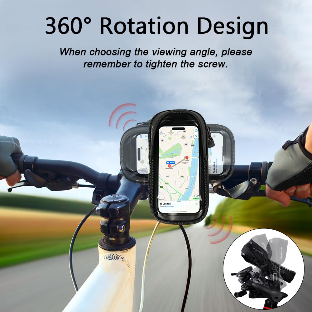 flintronic Borsa Telaio Bici Impermeabile, Porta Cellulare Bici, Borsa Bici Telaio Touch Screen, Borsa Manubrio Bici MTB, 360° Porta Telefono Bici per Smartphone fino a 6,4''