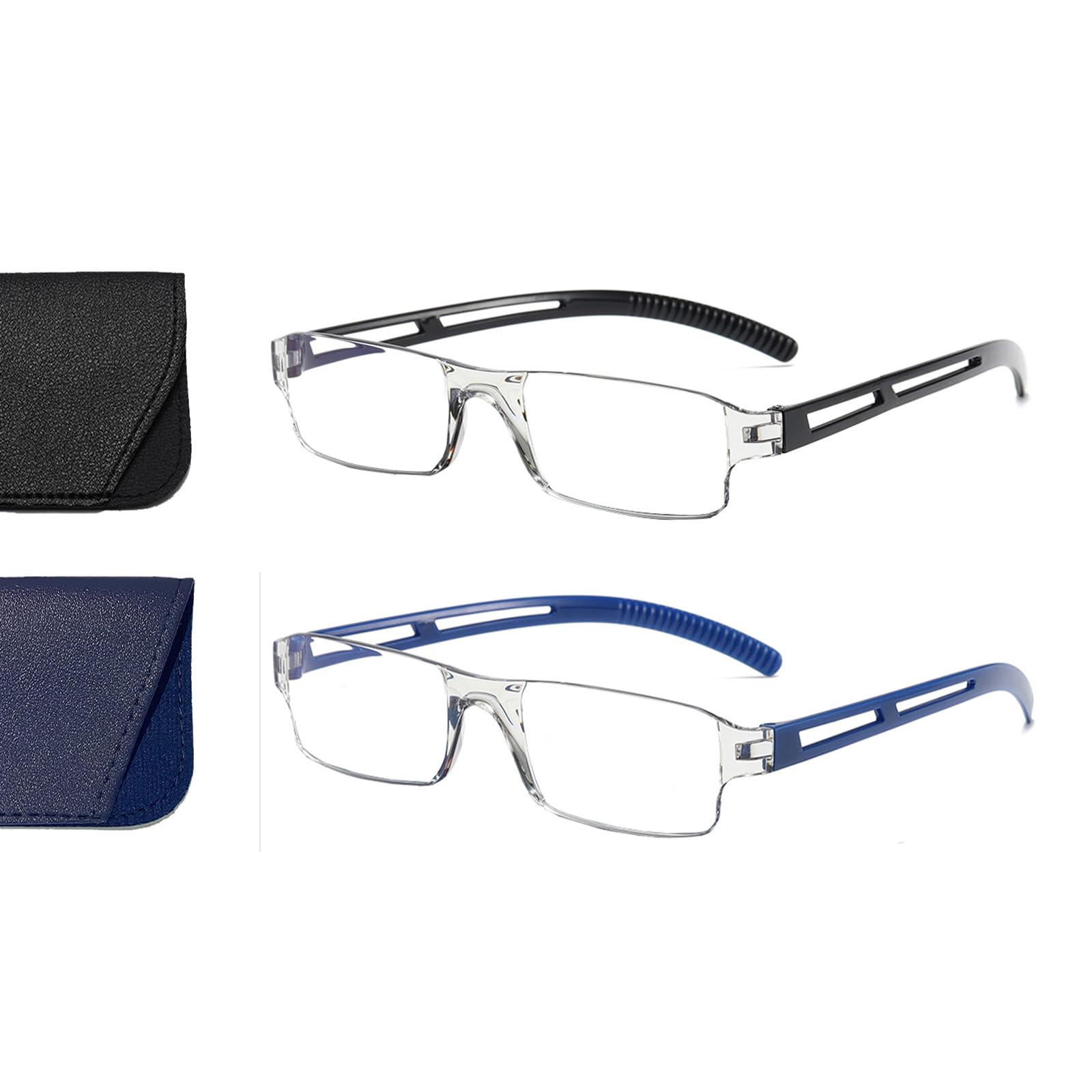 Hubeye 2 Paia Occhiali da lettura Ultraleggeri Montatura Trasparente Anti luce blu con Custodia in Pelle per Uomo e Donna 2.00 - 3