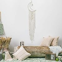 Vista 6 de MOONFLY Atrapasueños con diseño de luna y estrella hecho a mano, tejidos de algodón, atrapasueños de macramé boho, decoración de pared colgante