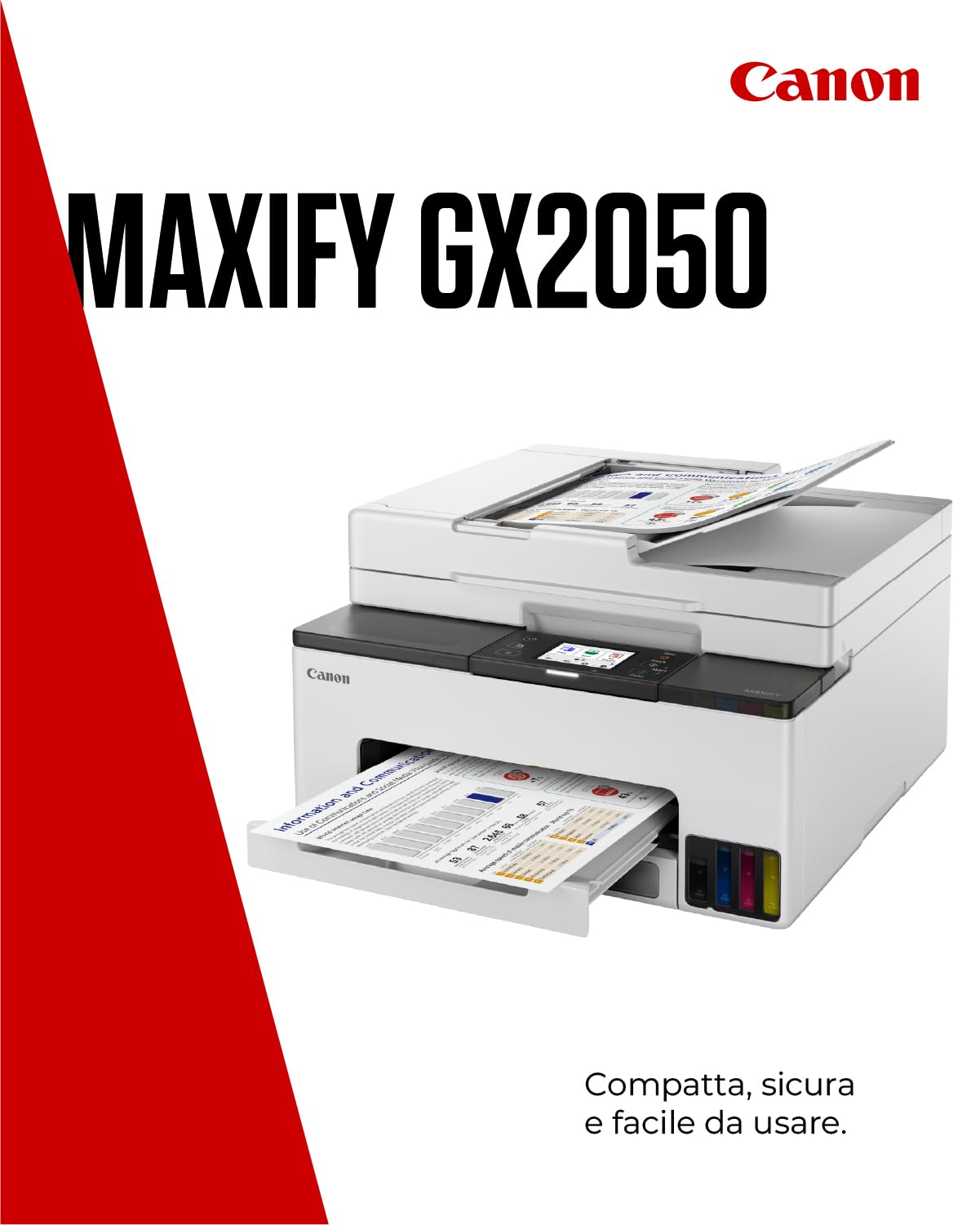 Canon Stampante WiFi per Casa e Ufficio MAXIFY GX2050 - Stampante Multifunzione MegaTank con Scanner, Fax e Fotocopiatrice per Casa | Connettività WiFi, Ethernet e USB