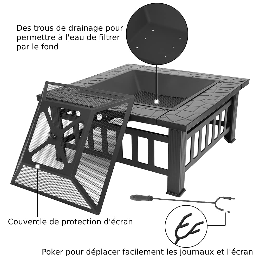 Brasero 3-en-1 Multifonctionnel | Panier À Feu avec Grille De Barbecue, Crochet À Feu & Housse De Protection, Bac À Feu pour Bois/Charbon, BBQ Fête Jardin Terrasse Extérieur