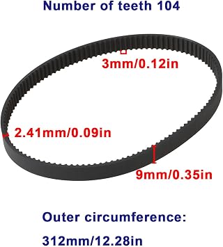 2Pcs Lawn Mower Drive Belts 312-3M-09 Compatible with HTD 312x9x2.41mm