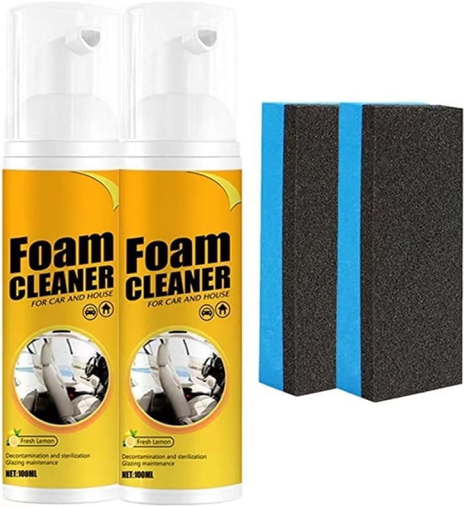 Aitiuchi Multipurpose Foam Cleaner Spray, Foam Cleaner for Car and House Lemon Flavor, All-Purpose Household Cleaners for Kitchen, Bathroom, Car(2PCS*100ML)