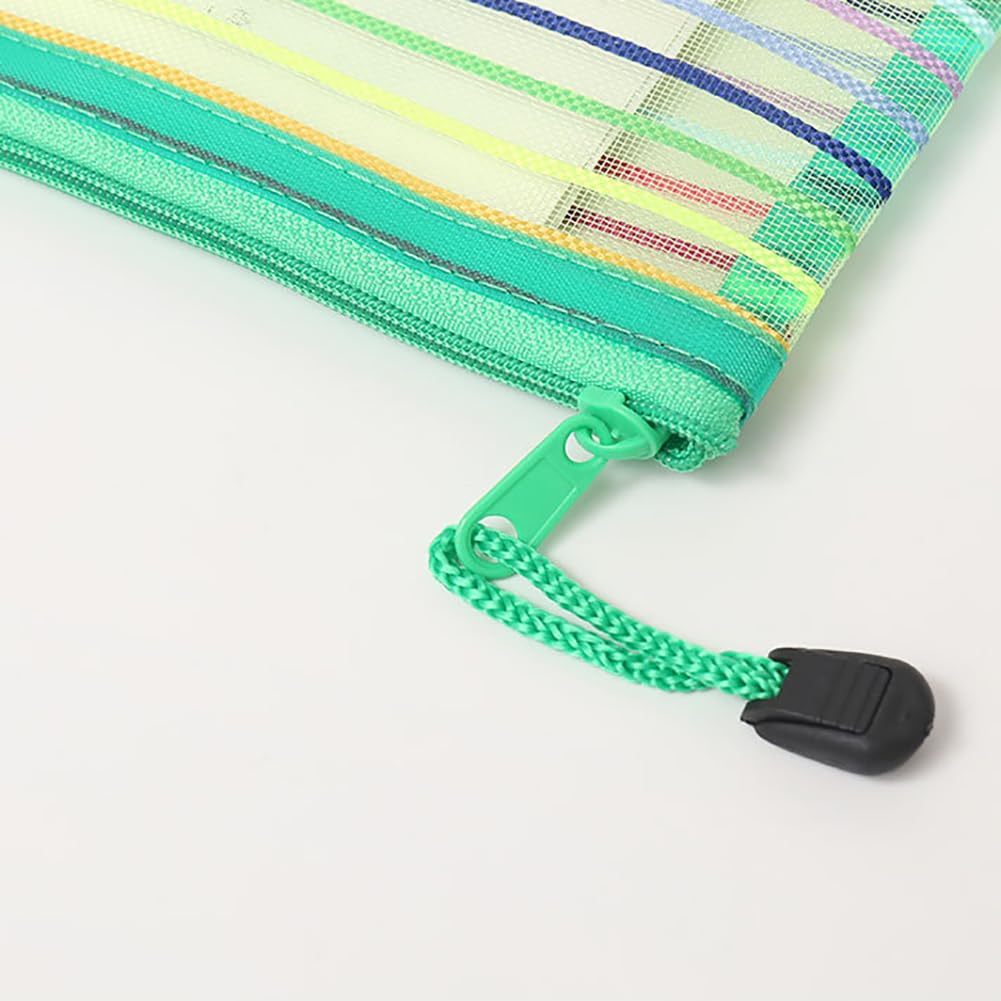 JIHUOO 6 Pcs A4 Plastic Zipper Wallets Rainbow Mesh Pouches with Zip Wallets Zipped Document Folders Colorful Stationery File Storage Holders - Image 4