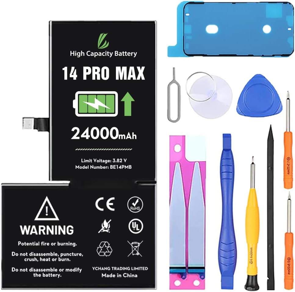 LL TRADER Battery for iPhone 14 pro max, 24000 mAh High Capacity Replacement Battery for iPhone 14 pro max (A2651、A2893、A2896、A2895、A2894) with Full Set Repair Tool Kit