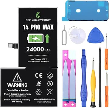 LL TRADER Battery Replacement for iPhone 14 Pro Max with Repair Kit | 24000 mAh High Capacity Replacement Battery for model A2651A2893A2896A2895A2894