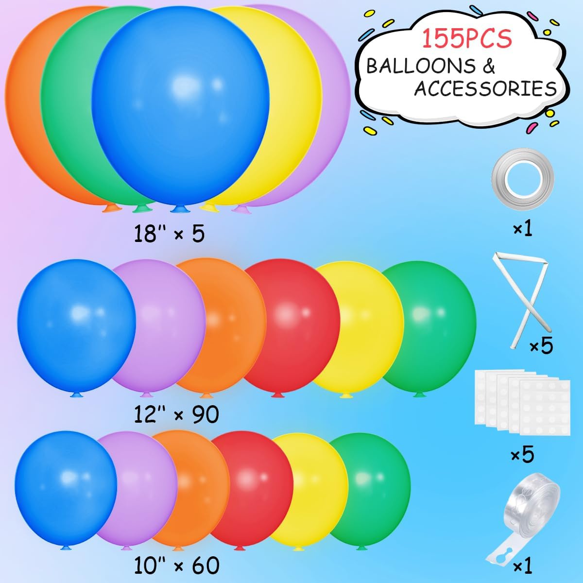 MEBAY Rainbow Balloon Arch Kit, 155Pcs 18 12 5 inch Colorful Latex Balloons Garland for Birthday Baby Shower Wedding Engagement Anniversary Party Decorations image 2
