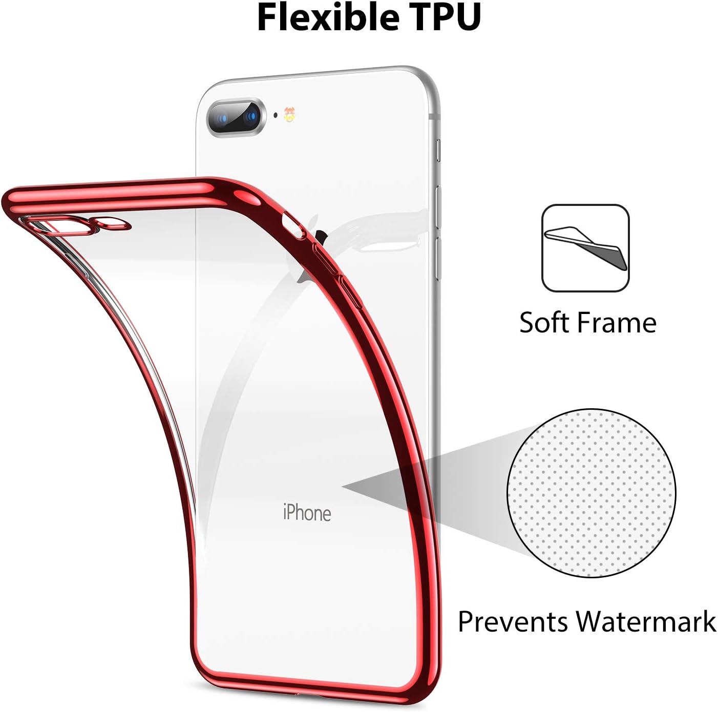 RANVOO iPhone 8 Plus Case, iPhone 7 Plus Case, Clear Soft Slim Fit Thin Case with Premium Flexible Chrome Bumper and Transparent TPU Back Plate Gel Cover for Apple iPhone 8 Plus / 7 Plus (Crystal Red)