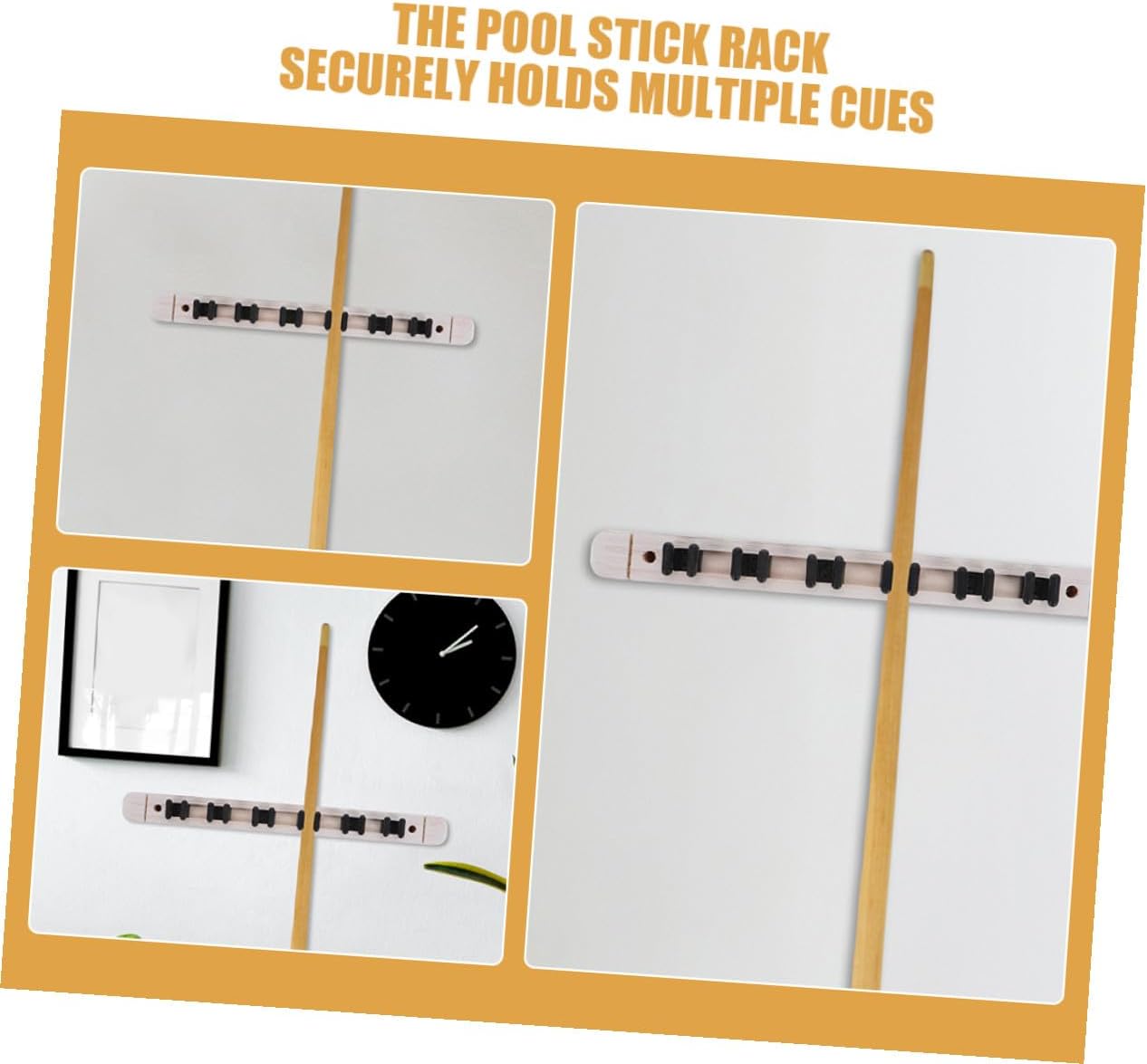 Solid Wood 6-hole Wall-mounted Billiard Cue Rack Pool Stick Holder 2 Pairs Billiards Cue Storage Organizer for Game Room and Pool Table Accessories