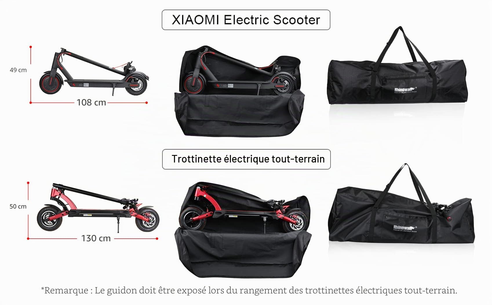 Rhinowalk Sac de Transport Pliable pour Scooter électrique Xiaomi Mijia M365 étanche et Portable pour Scooter électrique Sac de Rangement Housse Sac à Main Sac à bandoulière