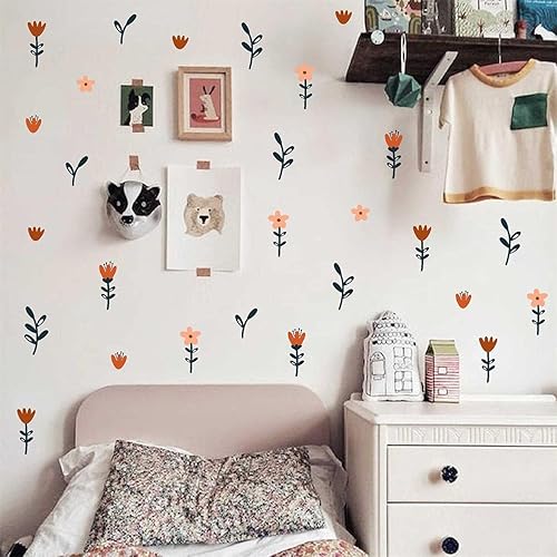 IKEYU-31 - Calcomanías de pared con diseño de flores, diseño de hojas verdes retro, para habitación de niños y bebés, diseño de flores retro