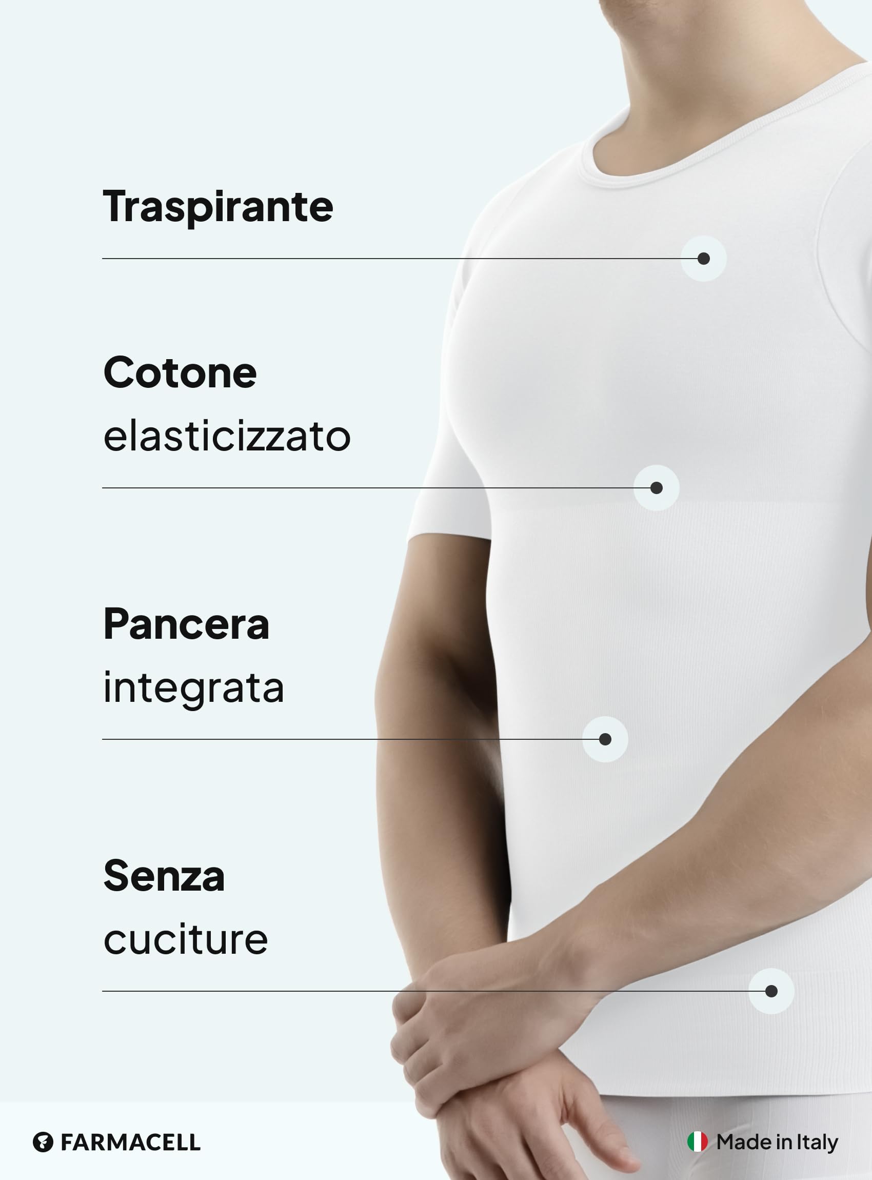 FarmaCell T-Shirt Uomo Contenitiva in Cotone, Maglietta Compressione, Effetto Pancia Piatta, Made in Italy, 419