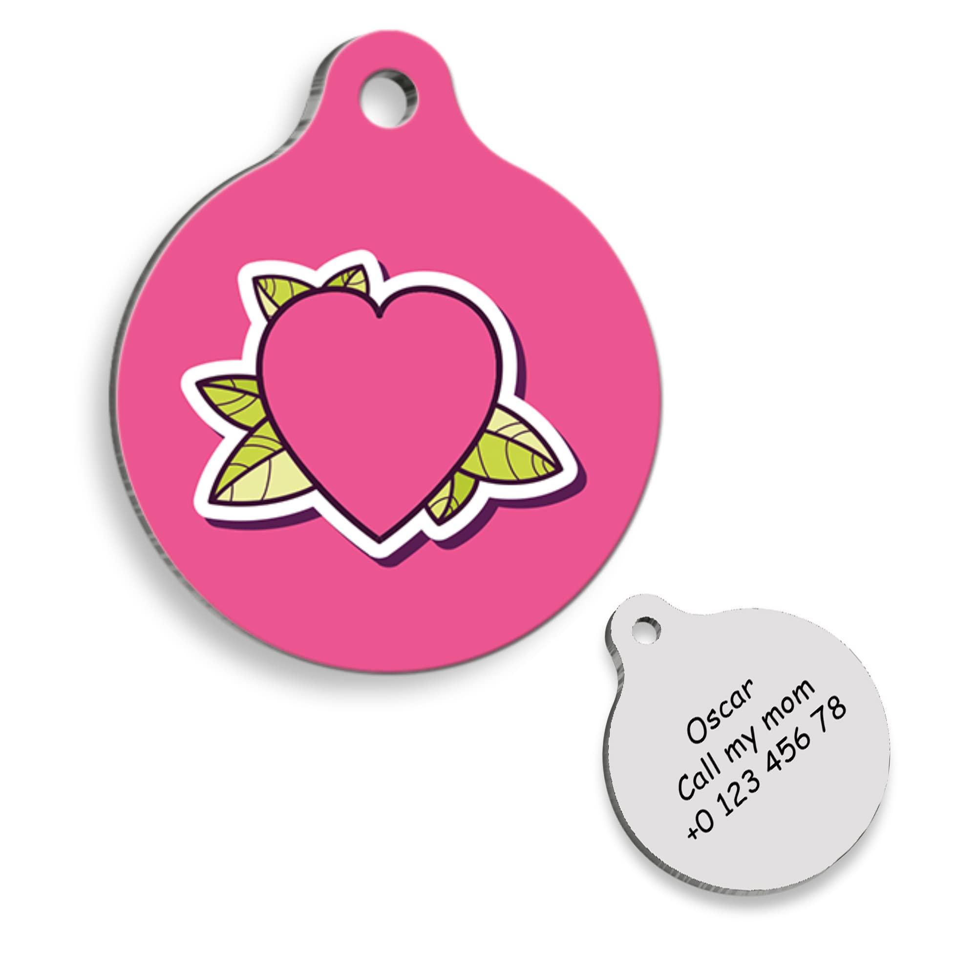 Pink Heart Personalized Dog Tag - Custom Name Tag - ID Tag for Dog & Cat - Customized Pet Tags - Dog & Cat Name id Tag - Dog Name Tag - Engraved Dog Tag
