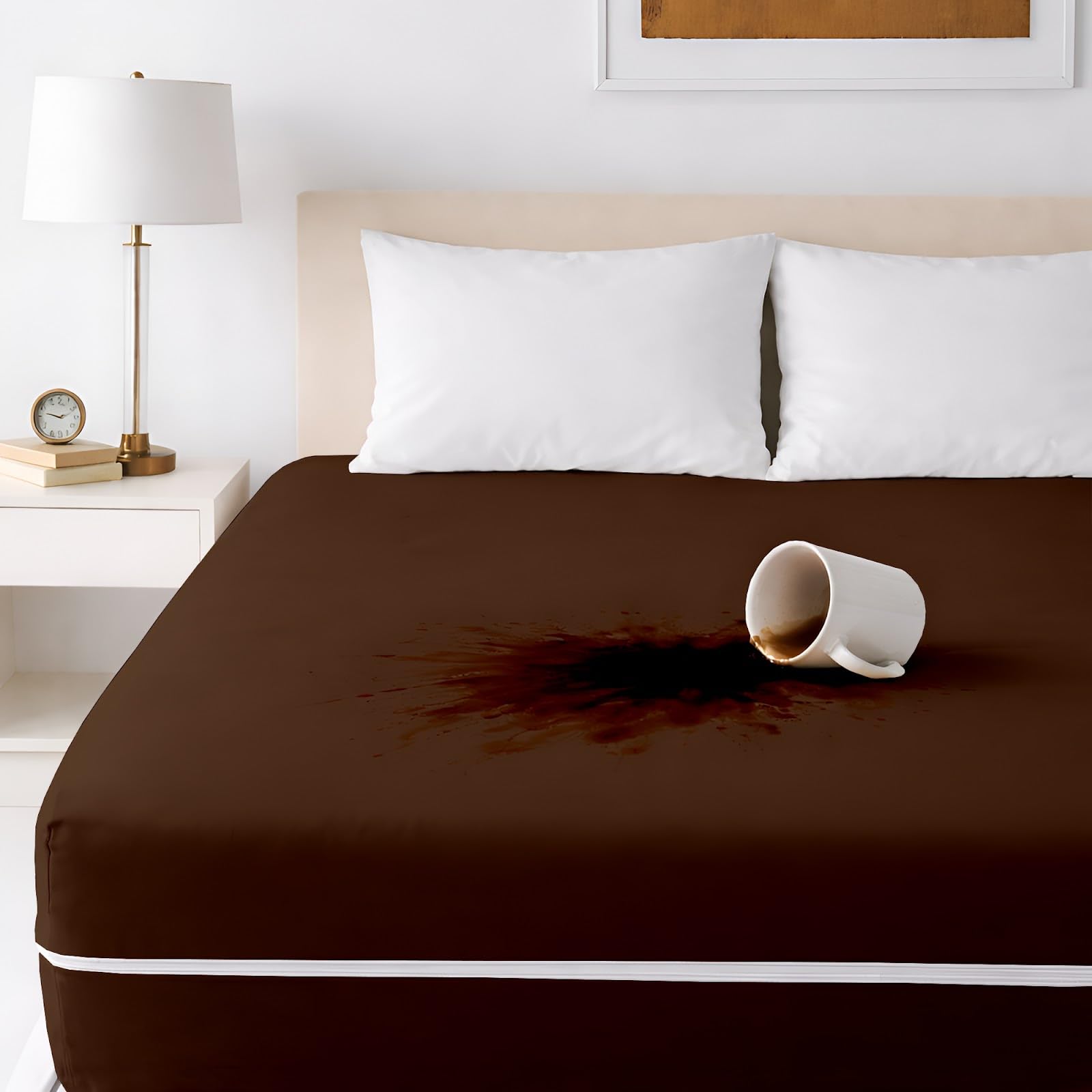 Zipper Closure Style Mattress Protector Single Size 100% Waterproof Six-Sided Mattress Encasement for Bed 48x72 Inch Fit On 6 Inch 4X6 Feet_Chocolate