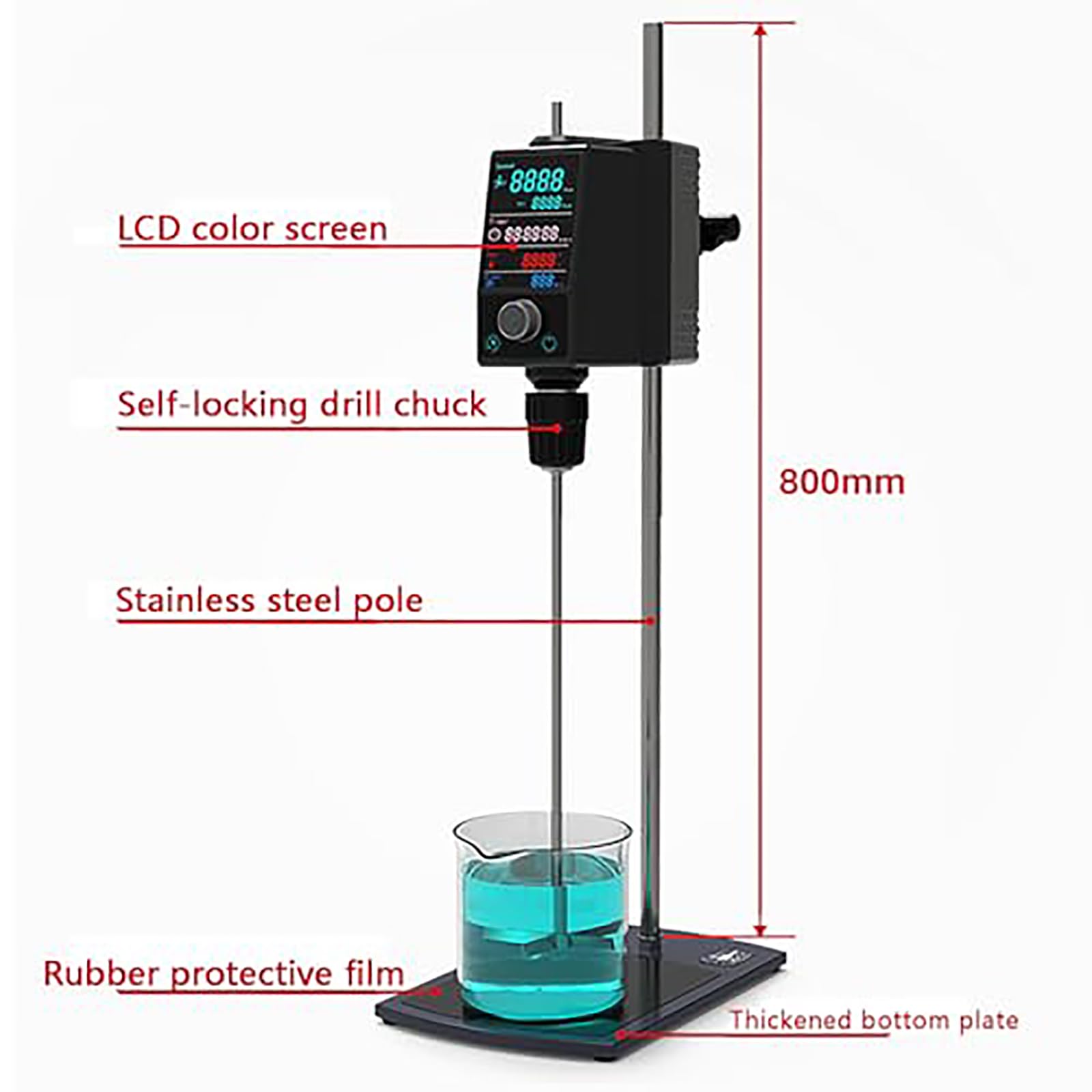 Miscelatore elettrico da laboratorio da 20 litri con velocità regolabile 50-2200 giri/min, protezione da sovraccarico, supporto e aste di agitazione per miscelazione di liquidi industriali