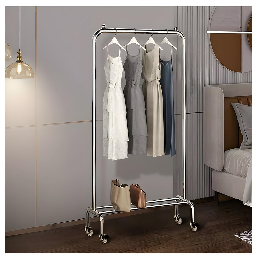 Portant à vêtements robuste avec tringle acier inoxydable porte-manteau mobile