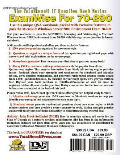 ExamWise For MCSE/MCP Exam 70-290 Windows Server 2003 Certification: : Managing and Maintaining a Microsoft Windows Server 2003 Environment (With Download Exam) (Volume 2)