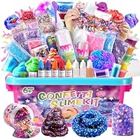 pokujyrt Confetti Slime Kit, Sparkling Slime Making Kit, DIY Craft Set with Clear Glue, Colors, and Decorations, Ages 6+