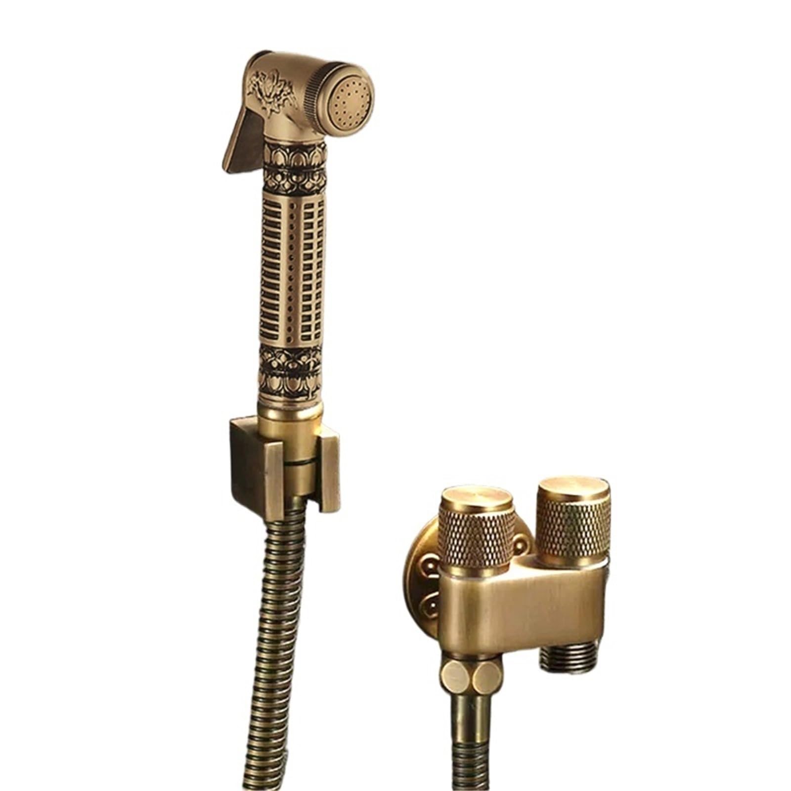 ZYCHSJXA Antique Bronze Toilet Bidet Sprayer Set Brass Double Use Faucet Bathroom Shower High Pressure Gun(Set 2)
