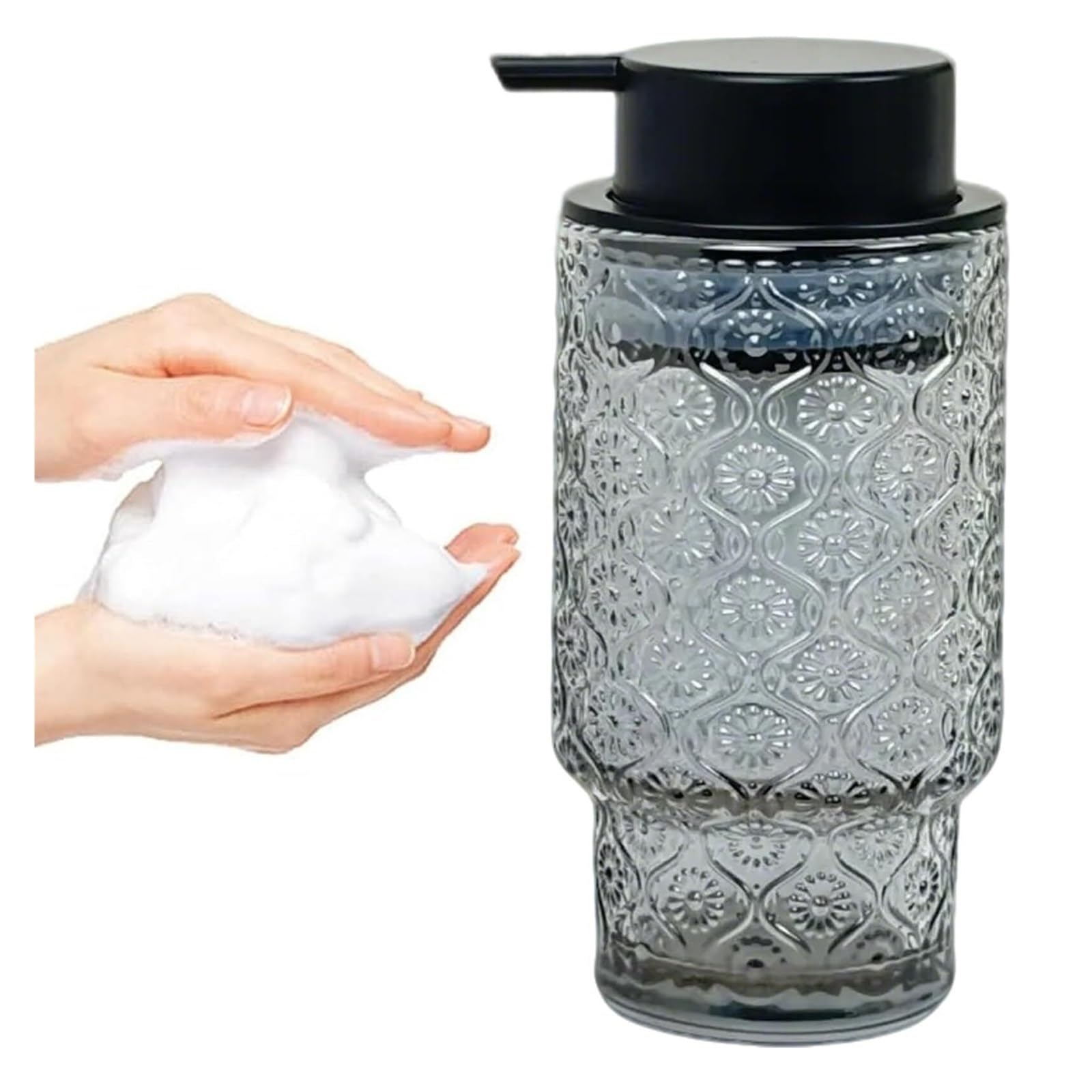Qyleee Smoke Gray With Black Pump Hand 11Oz Clear Hand Wash Pump For Bathroom And Kitchen, Refillable Dish Liquid Dish For Bathroom(Smoke Gray With Black Pump)