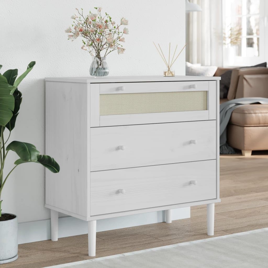 ShGaxin Wygodny wygląd SENJA rattanowy wygląd litego drewna sosna biała 80 x 40 x 80 cm, komody i komody sypialnia, komoda wewnętrzna meble, szafa sypialnia wygodne SPU:358023