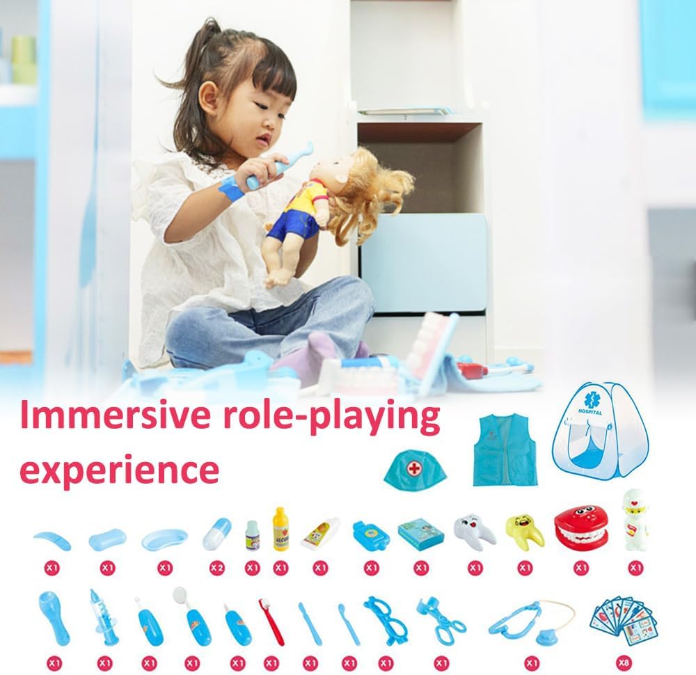 Doctor Kit, Dentist Kit with Pretend Play Set of Teeth and Dental Accessories, Pretend Dentist Play Set, Christmas Birthday Costume Role Play Dress Up Gift for Teen