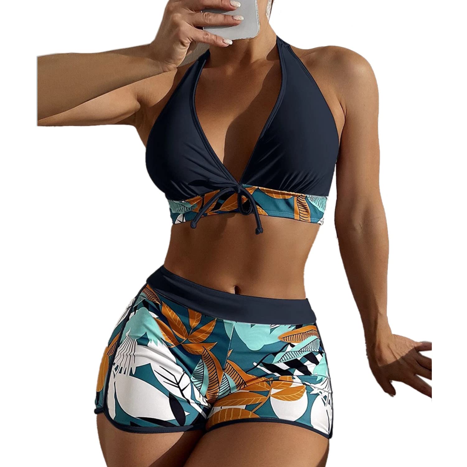 DURINM Bikinis Mujer Sexy Bikini Brasileño Malla Rayas Conjuntos de Bikini para Mujer Push Up Bañador Acolchado Sin Tirantes Bandeau Frente Torcido Traje de baño de Dos Piezas