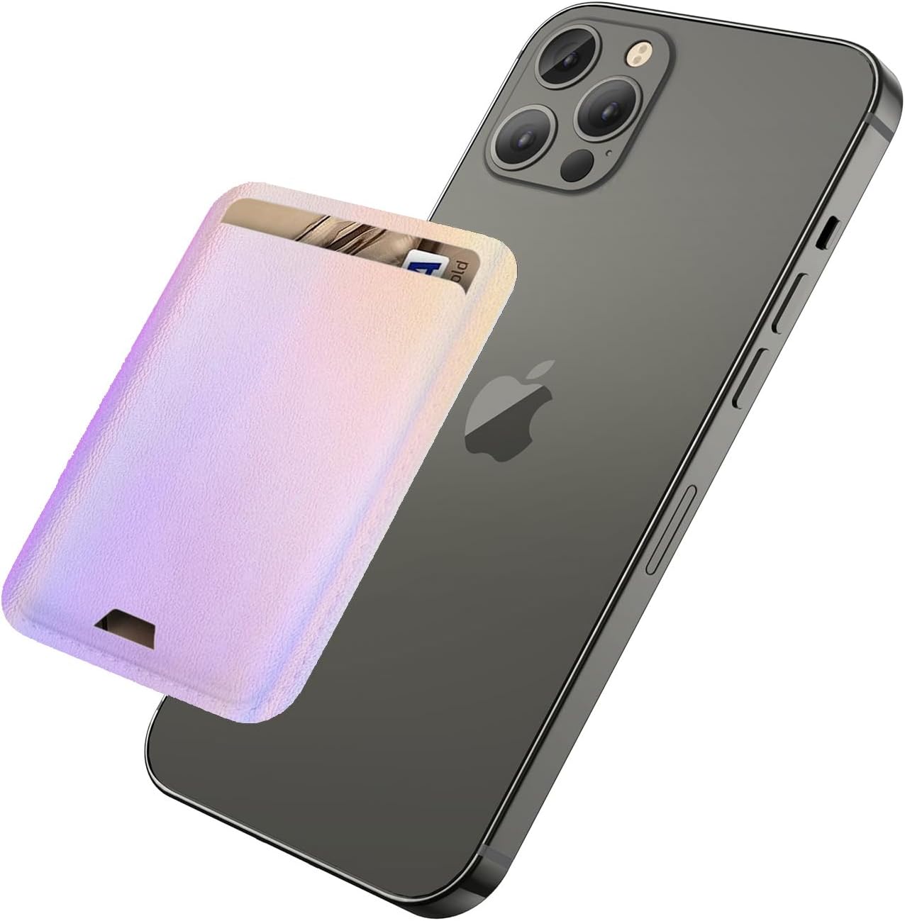 Magnetic Wallet Compatible with MagSafe for iPhone 17 16 15 14 13 12 Pro Max Air Plus Model, Mag 3 Safe Card Holder Stick on Accessories for Cell Phone & Case, Sparkly Rainbow Purple