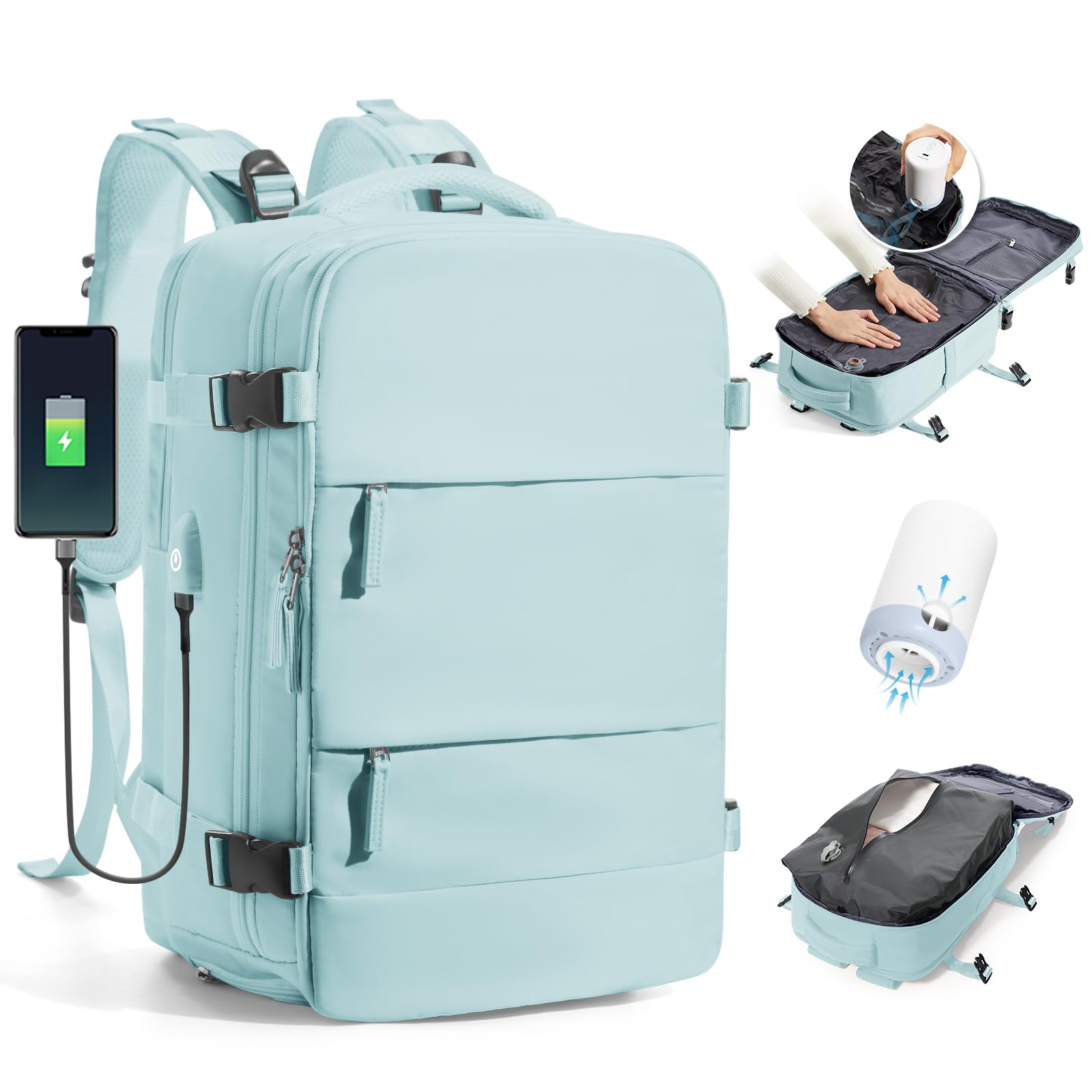 BJLFS Borse da Cabina per Ryanair 40x30x20 Zaino Wizzair Sottovuoto da viaggio 40x20x25 Bagaglio a Mano con compressione sottovuoto,Zaino Easyjet 45x36x20,Zaini Casual per laptop da 14 pollici