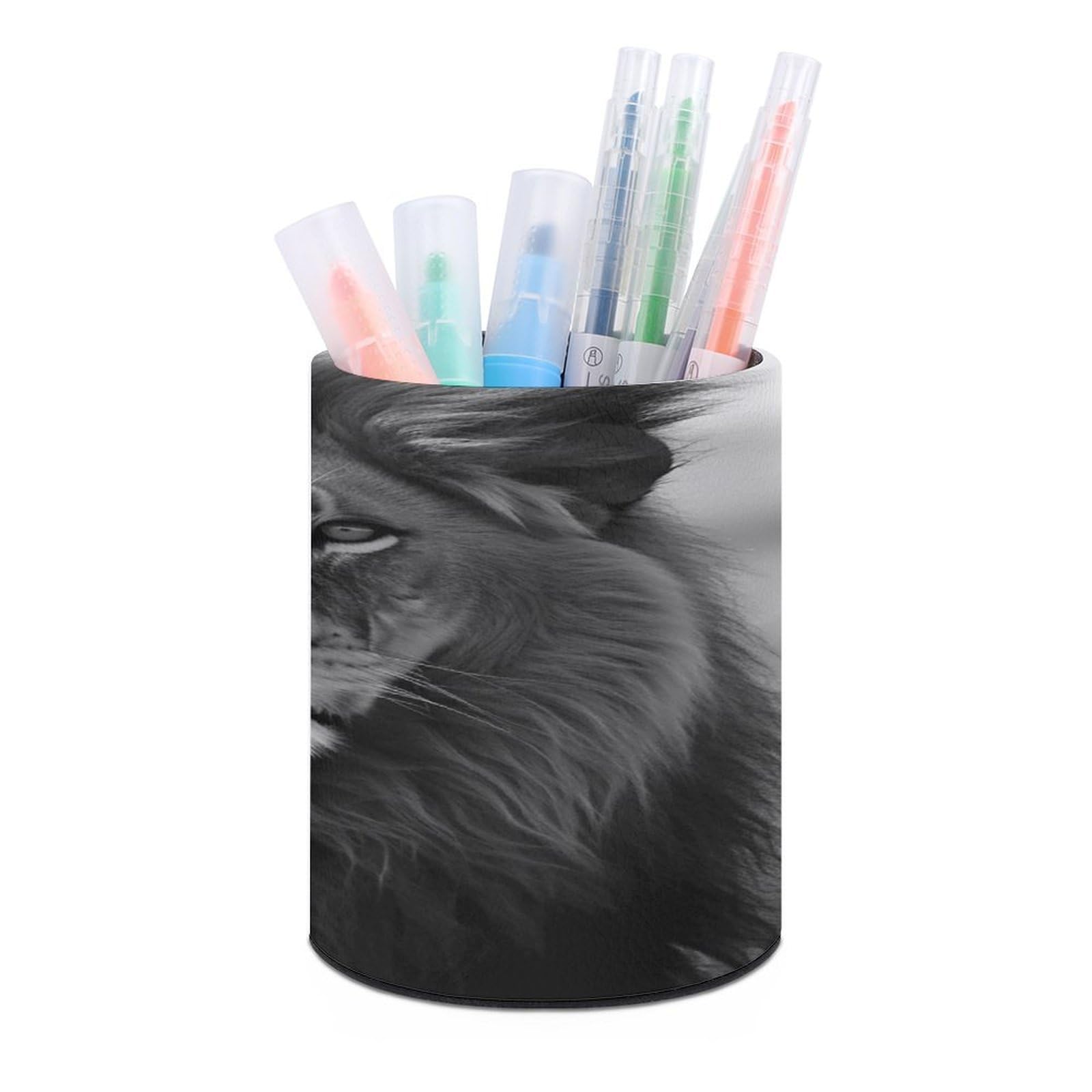 VstaDank African Lion Black And White Pen Holder for Desk Makeup Brush Holders Stylish Pen Cup Cute Pencil Cup Round Pencil Holder Decor Brush Scissor Holders for Multifunctional Office Supplies