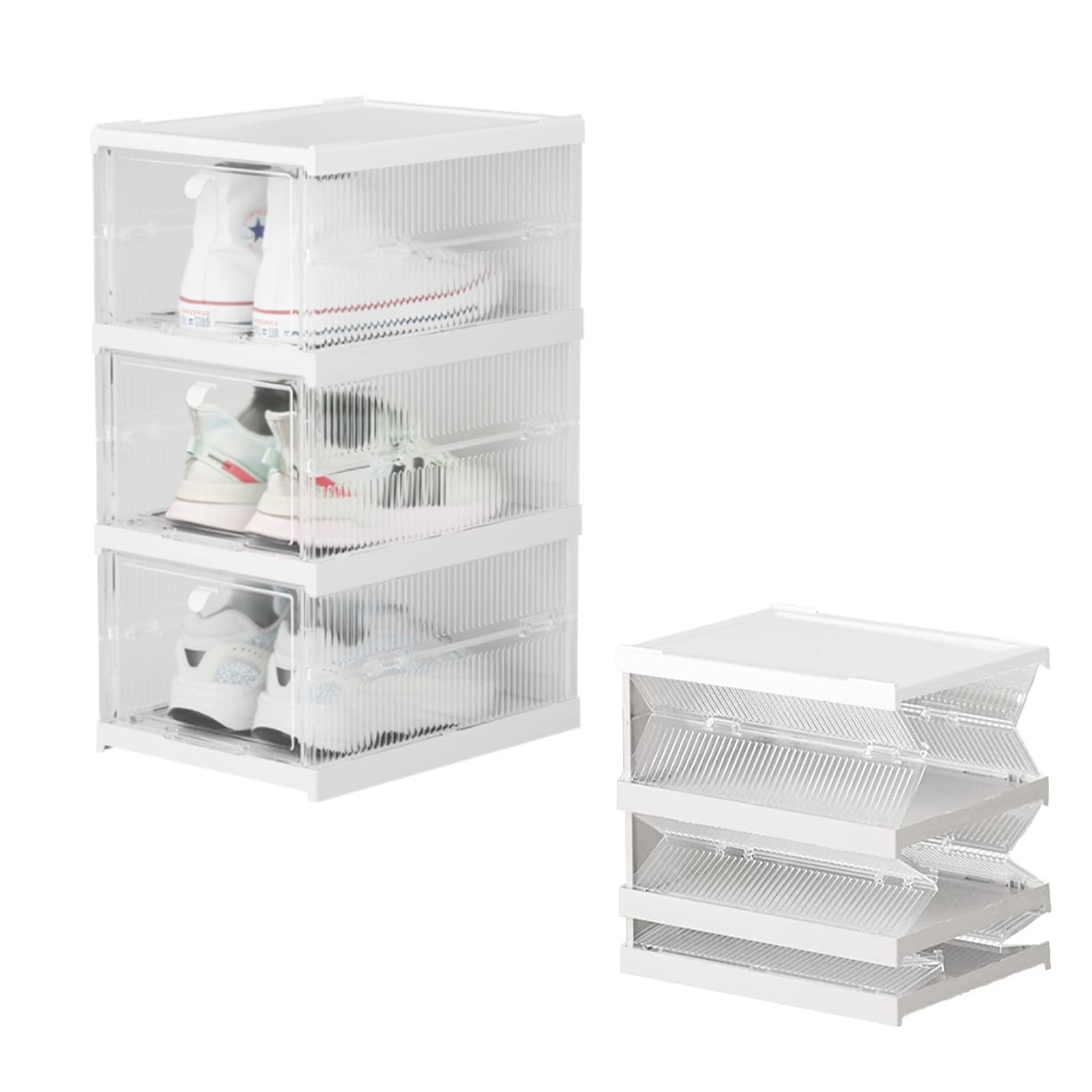 Beauenty Shoe Storage Organizer, Clear Installation-free Foldable Stackable Shoe Box Pack, Portable Cabinet Rack (Transparent)
