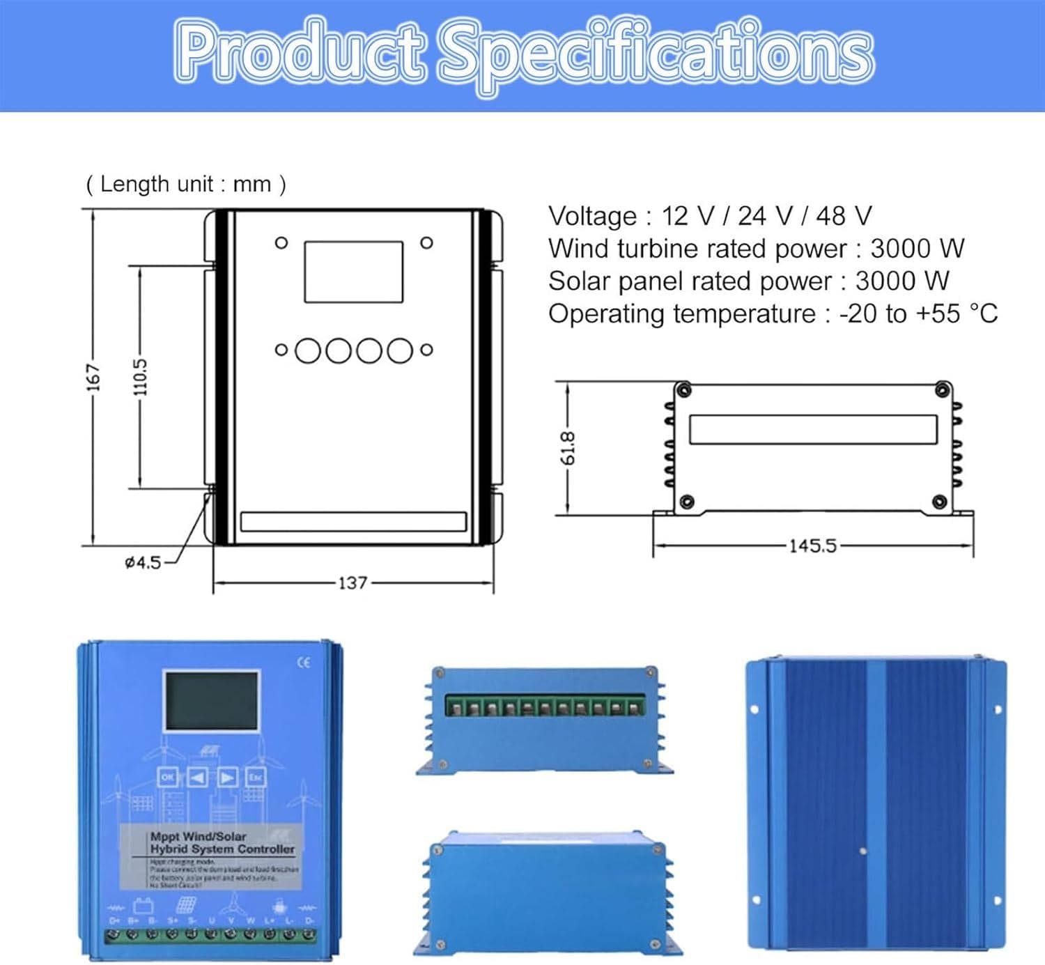 Controlador de carga MPPT híbrido solar de viento de 12000 W, 14000 W, 20000 W, generador de turbina eólica, cargador de panel solar, regulador de 12 V/24 V/48 V, turbina eólica de 8000 W, panel solar