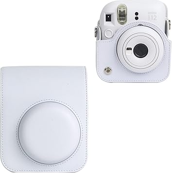 Instax Mini 12 Camera Cover, PU Leather Protective Camera Bag for Fujifilm Instax Mini 12 Camera (Clay White)