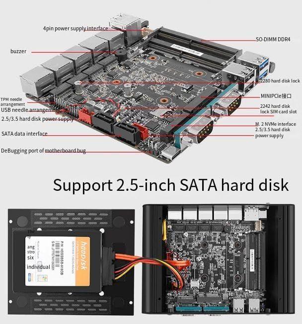 Fanless Mini PC with 5 * I226-V 2.5G LANs,Celeron J6413,NO RAM(DDR4) NO SSD(M.2 NVMe),Mini Desktop Computer Support Home Industry Business,4K HD/DP/Type-C Display,2*USB3.0,2*SATA3.0,2 RS232 COM