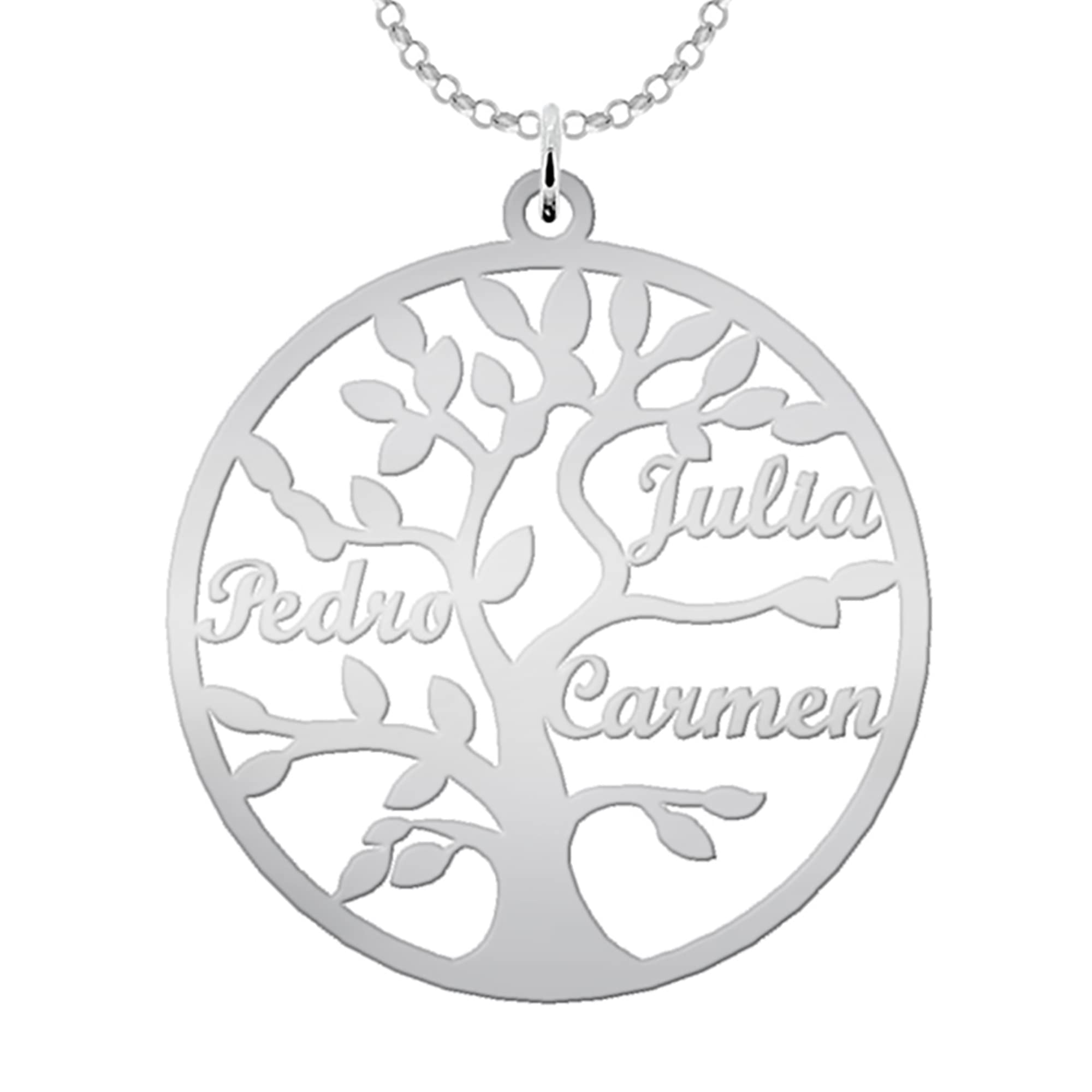 Collar Árbol de la Vida para Mujer Plata de Ley - Colgante Regalo Original para Madres y Abuelas donde incluir Nombres de su Familia, hasta 9 Nombres (3 Nombres)