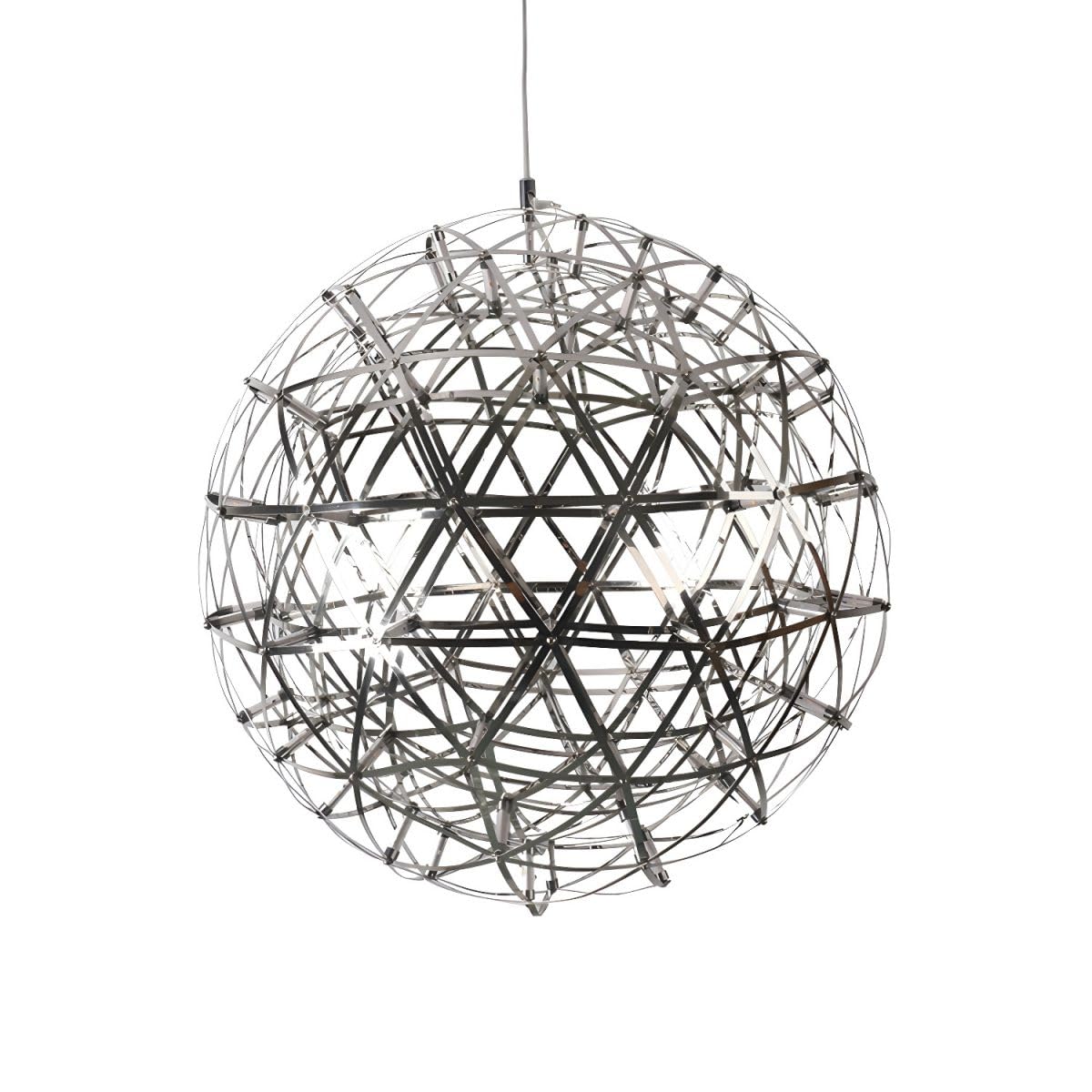 CINDERELLA Sparkle Chrome Silver Starburst Chandelier Pendant Light, Geometric Stainless Steel Globe with LED Accents, Modern Decorative Lighting for Living Room, Dining Room and Hallway, Medium(40cm)